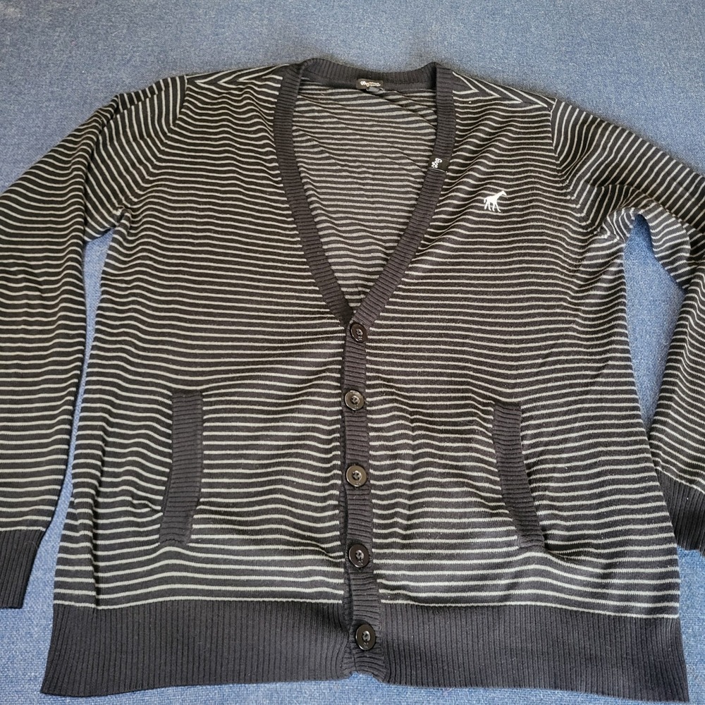 LRG Lifted Research Group Mens Striped Button Front Cardigan Black Grey Size M